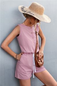 Sleeveless Buttoned Romper with Pockets sold by Back2Basics