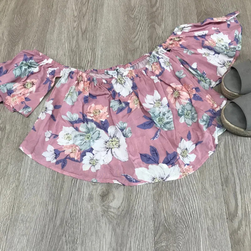 Pink Floral Cold Shoulder Ruffle Crop Top sold by Back2Basics
