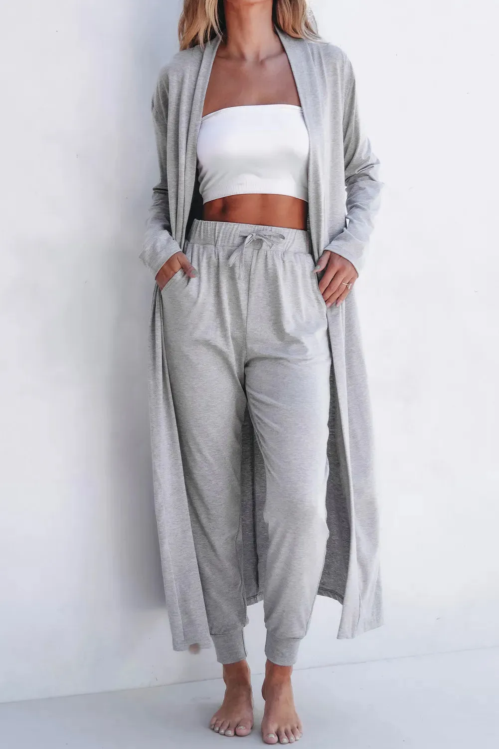 Open Front Long Sleeve Cardigan and Pants Lounge Set sold by Back2Basics product image thumbnail 2