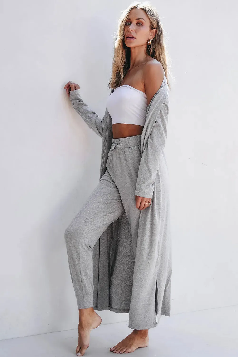 Open Front Long Sleeve Cardigan and Pants Lounge Set sold by Back2Basics product image thumbnail 4