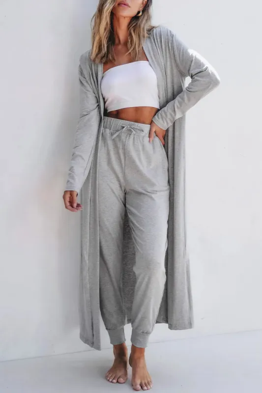 Open Front Long Sleeve Cardigan and Pants Lounge Set sold by Back2Basics