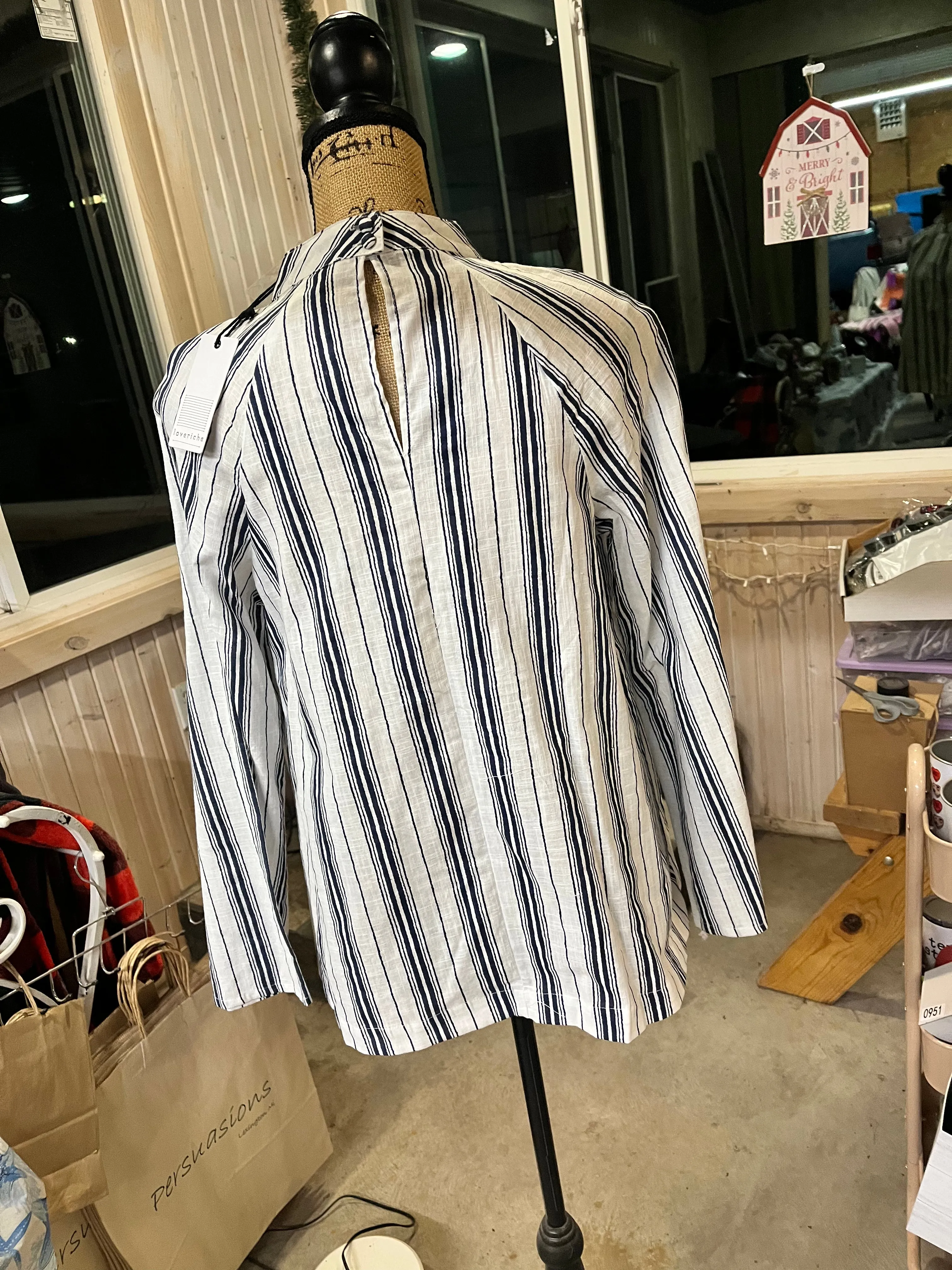 Rayon Blue White Striped Long Sleeve Blouse sold by Back2Basics product image thumbnail 2