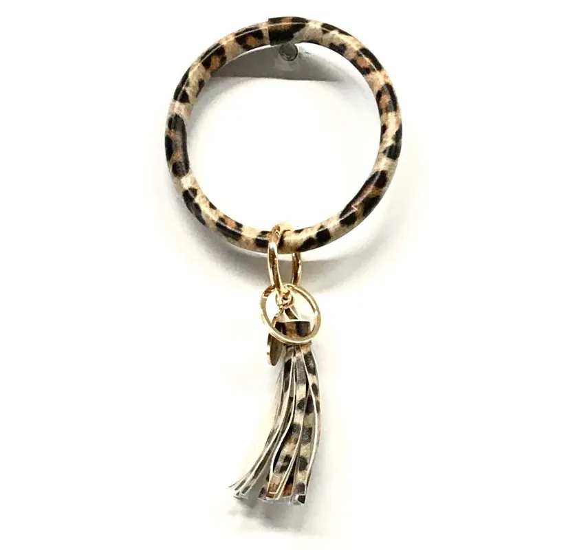 Boutique Key Ring Bangle Tassel Large Leopard Print Brown Black BB543 sold by Back2Basics