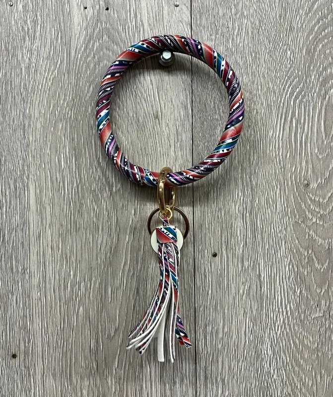 Boutique Key Ring Bangle Tassel Purple Aztec Multi-Color Design BB571 sold by Back2Basics