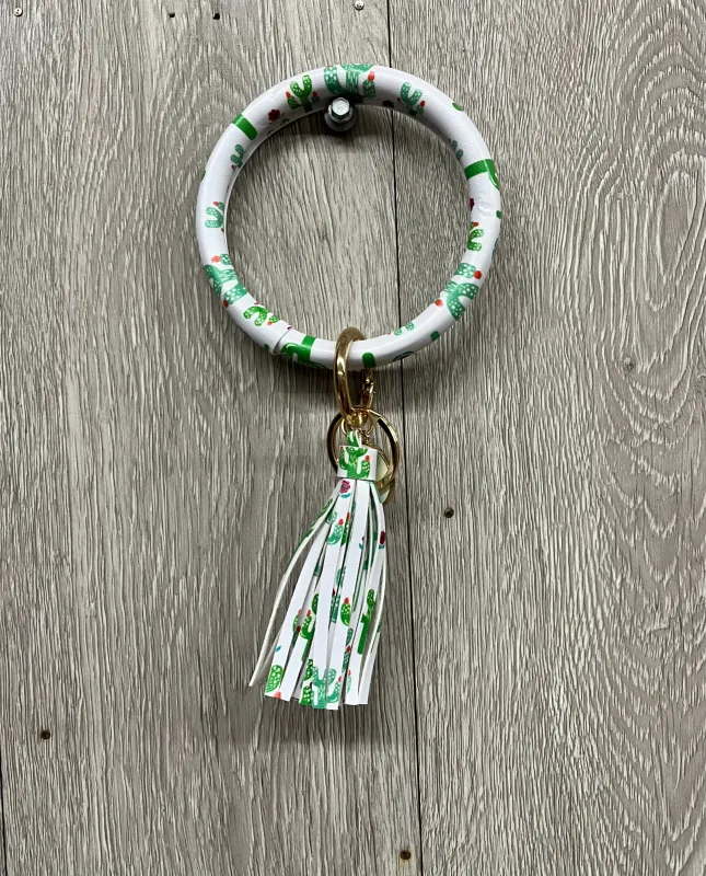 Boutique Key Ring Bangle Tassel Cactus with Red Tips and Purple Flowers BB556 sold by Back2Basics