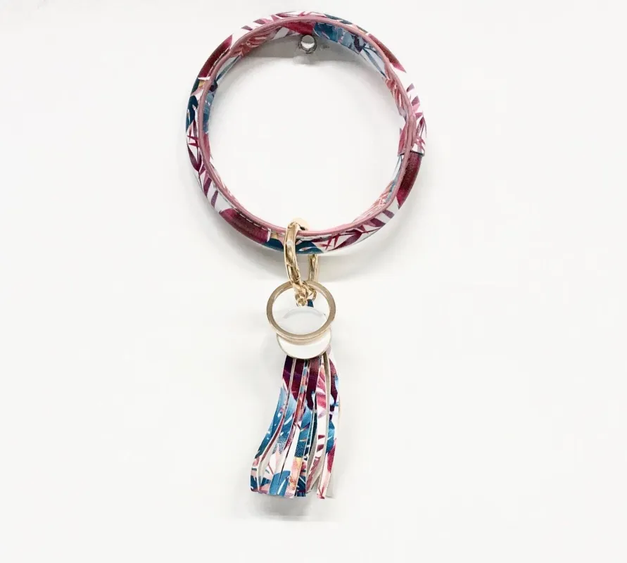 Boutique Key Ring Bangle Tassel Purple Blue Palms BB550 sold by Back2Basics