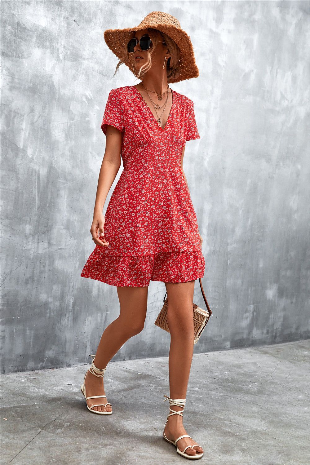 Ditsy Floral V-Neck Short Sleeve Dress sold by Back2Basics product image thumbnail 16