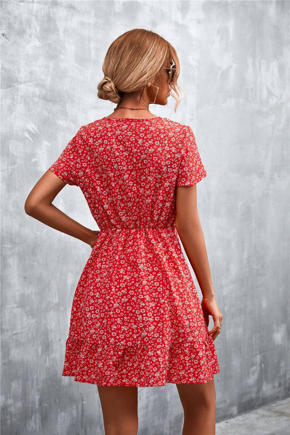 Ditsy Floral V-Neck Short Sleeve Dress sold by Back2Basics product image thumbnail 13