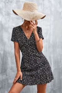 Ditsy Floral V-Neck Short Sleeve Dress sold by Back2Basics