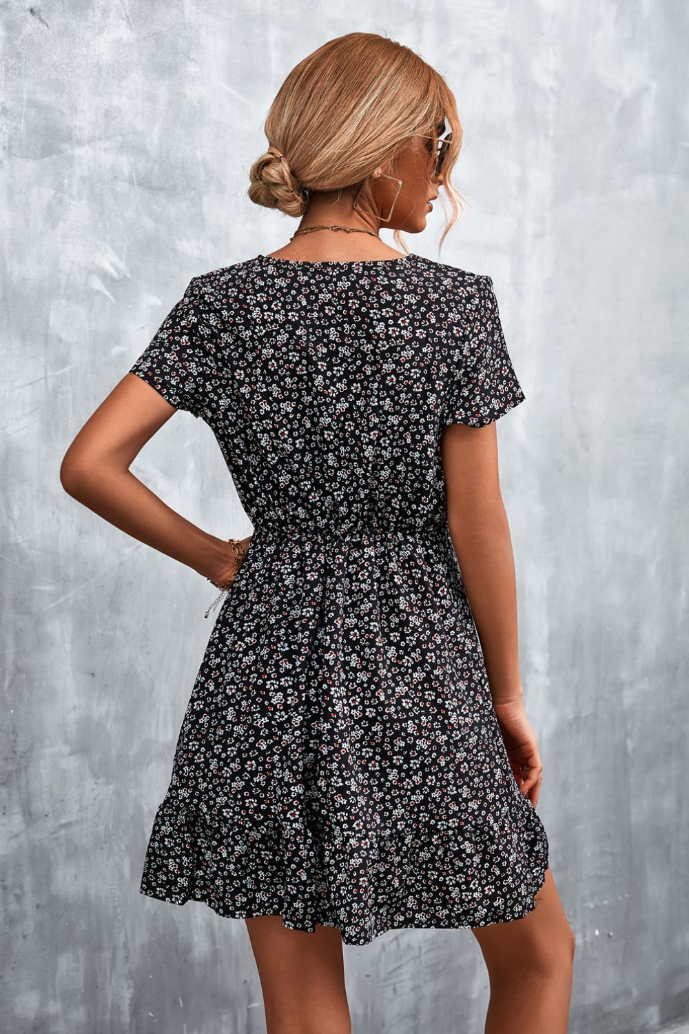Ditsy Floral V-Neck Short Sleeve Dress sold by Back2Basics product image thumbnail 8