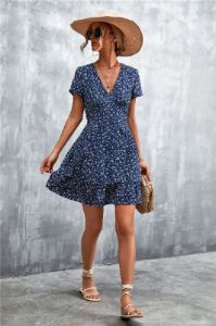 Ditsy Floral V-Neck Short Sleeve Dress sold by Back2Basics