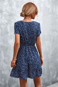 Ditsy Floral V-Neck Short Sleeve Dress sold by Back2Basics