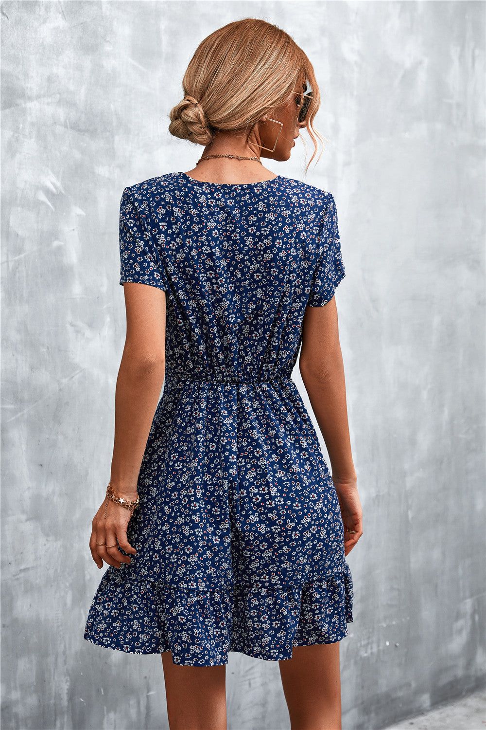 Ditsy Floral V-Neck Short Sleeve Dress sold by Back2Basics product image thumbnail 2