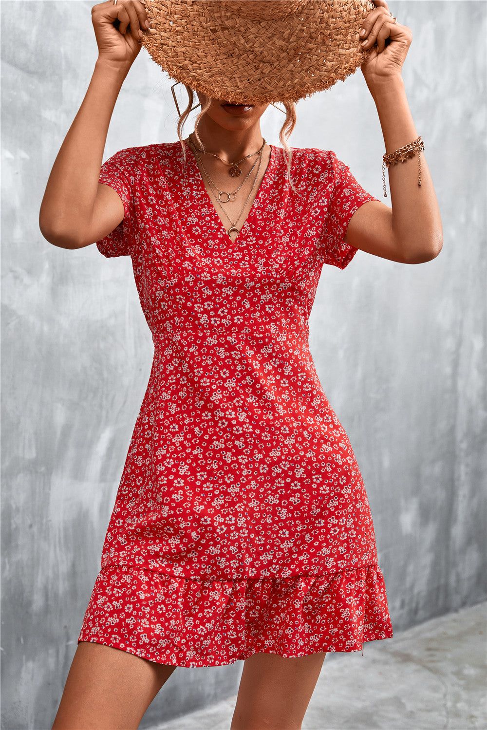 Ditsy Floral V-Neck Short Sleeve Dress sold by Back2Basics product image thumbnail 17