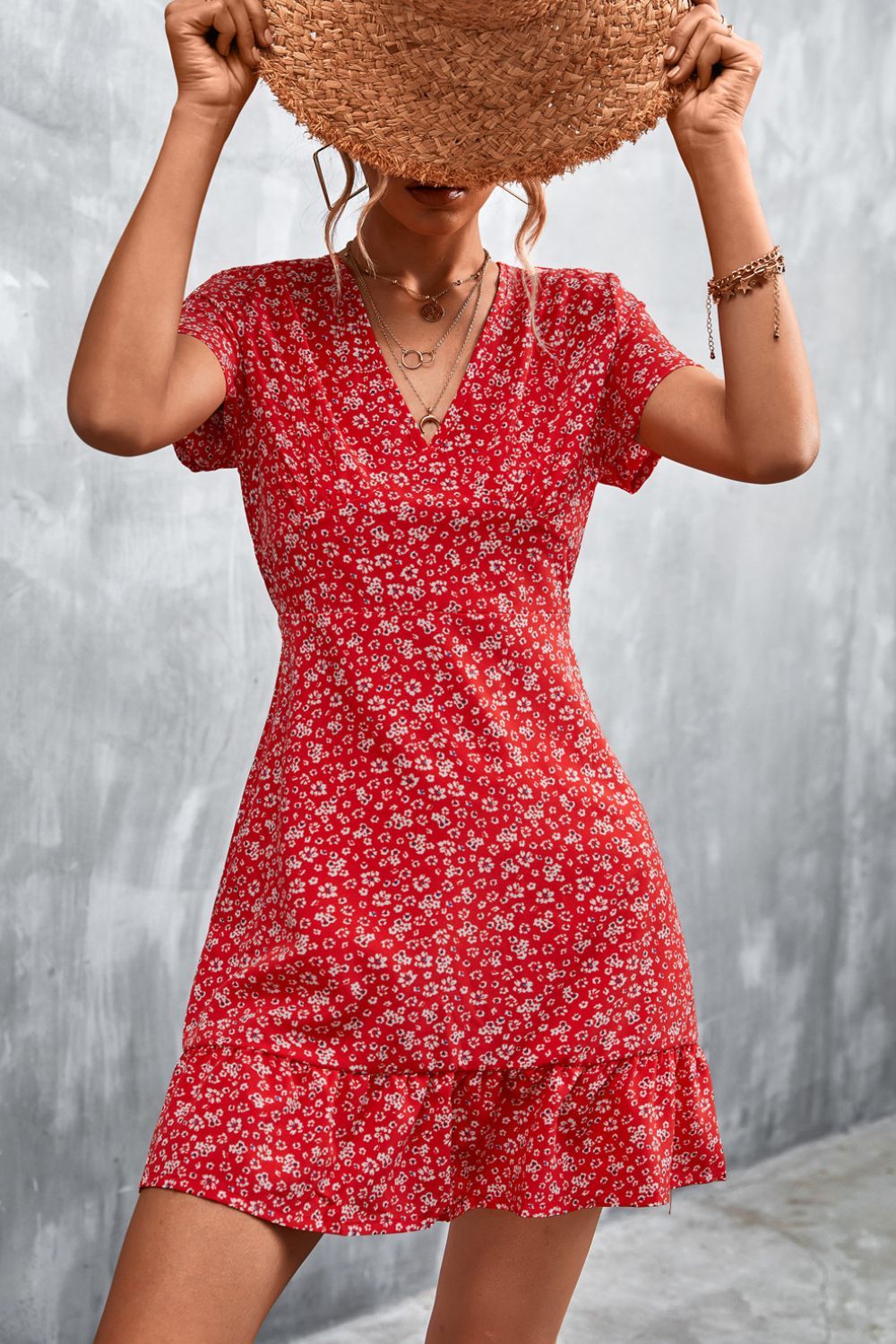 Ditsy Floral V-Neck Short Sleeve Dress sold by Back2Basics product image thumbnail 12