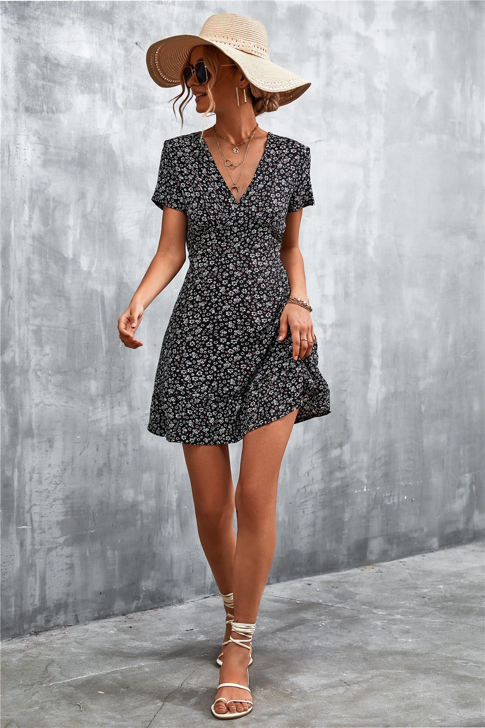 Ditsy Floral V-Neck Short Sleeve Dress sold by Back2Basics product image thumbnail 9