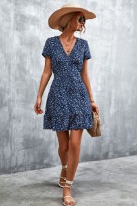 Ditsy Floral V-Neck Short Sleeve Dress sold by Back2Basics