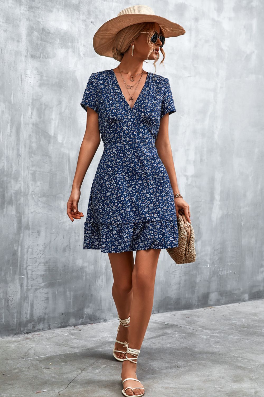 Ditsy Floral V-Neck Short Sleeve Dress sold by Back2Basics product image thumbnail 3