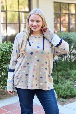 Celeste Design Full Size Polka Dot Drawstring Hoodie made by Back2Basics