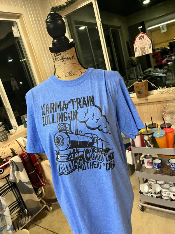 Karma Train Rolling In Blue Short Sleeve Tee made by Back2Basics