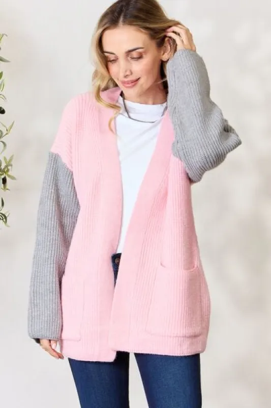 BiBi Contrast Open Front Cardigan with Pockets sold by Back2Basics