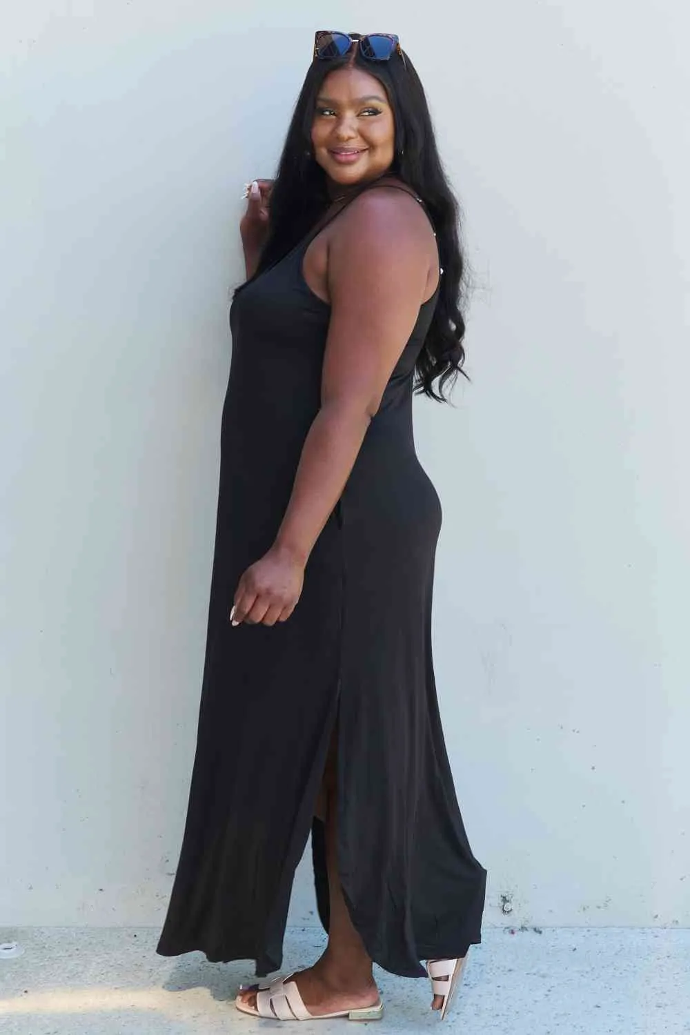 Ninexis Good Energy Full Size Cami Side Slit Maxi Dress in Black sold by Back2Basics product image thumbnail 4