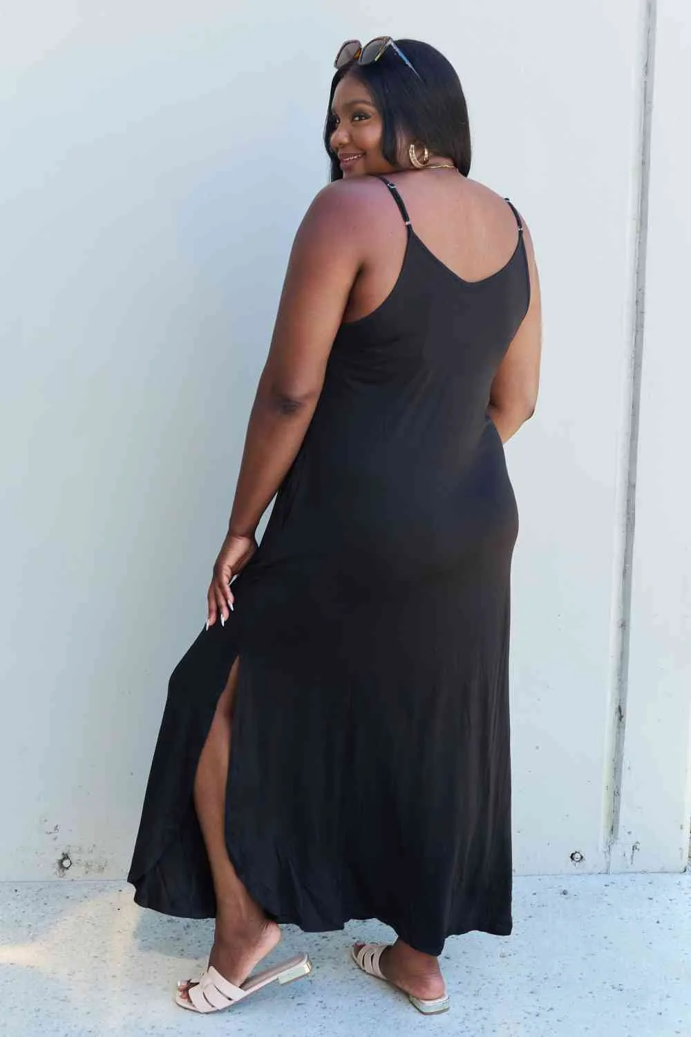 Ninexis Good Energy Full Size Cami Side Slit Maxi Dress in Black sold by Back2Basics product image thumbnail 2
