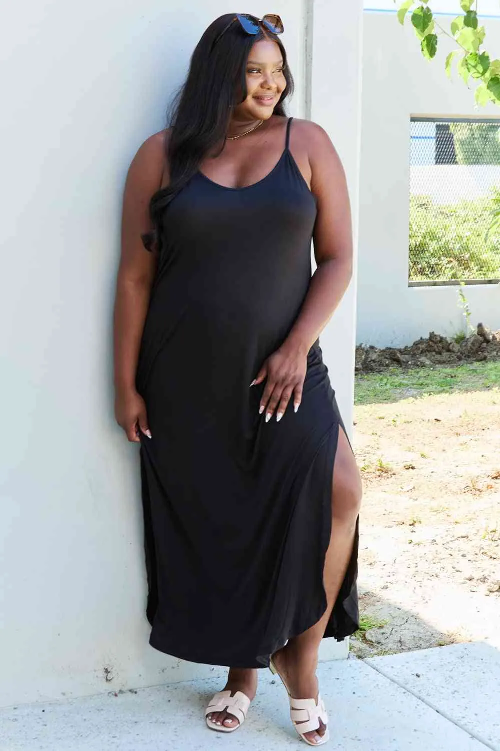 Ninexis Good Energy Full Size Cami Side Slit Maxi Dress in Black sold by Back2Basics product image thumbnail 3