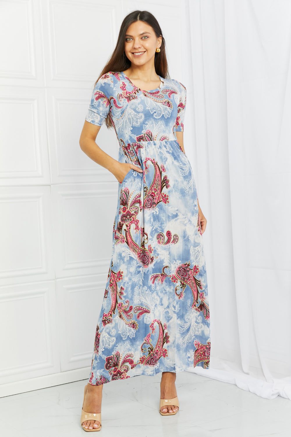 Celeste In My Feels Full Size Paisley Maxi Dress sold by Back2Basics product image thumbnail 3