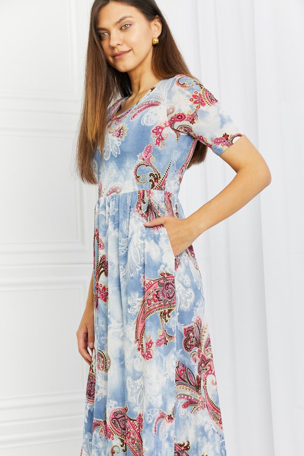 Celeste In My Feels Full Size Paisley Maxi Dress sold by Back2Basics product image thumbnail 5