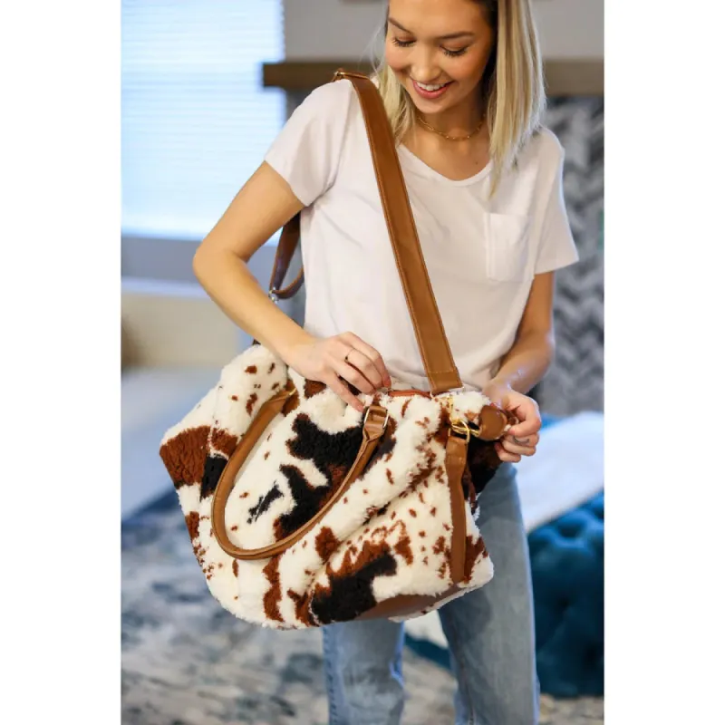 Sherpa Cow Print Weekender Bag sold by Back2Basics