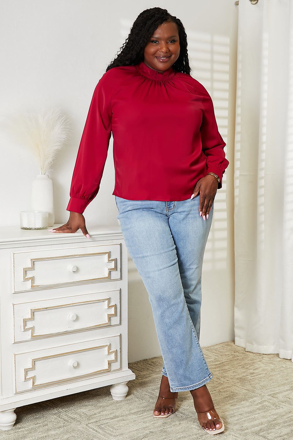 Double Take Cutout Gathered Detail Mock Neck Top sold by Back2Basics product image thumbnail 4