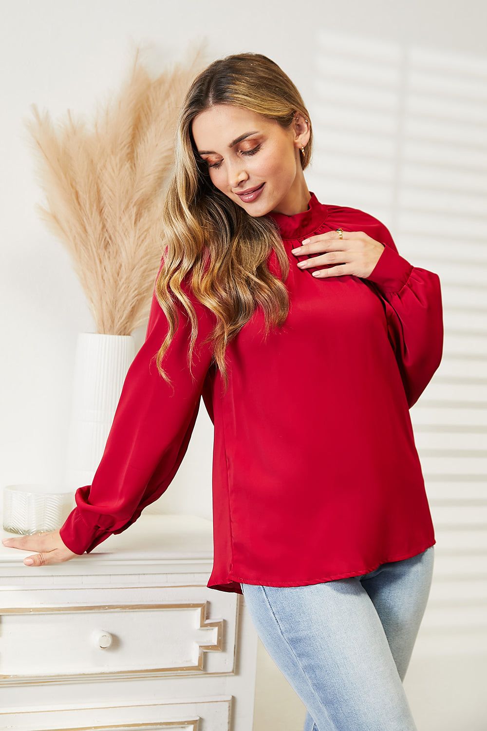 Double Take Cutout Gathered Detail Mock Neck Top sold by Back2Basics product image thumbnail 8