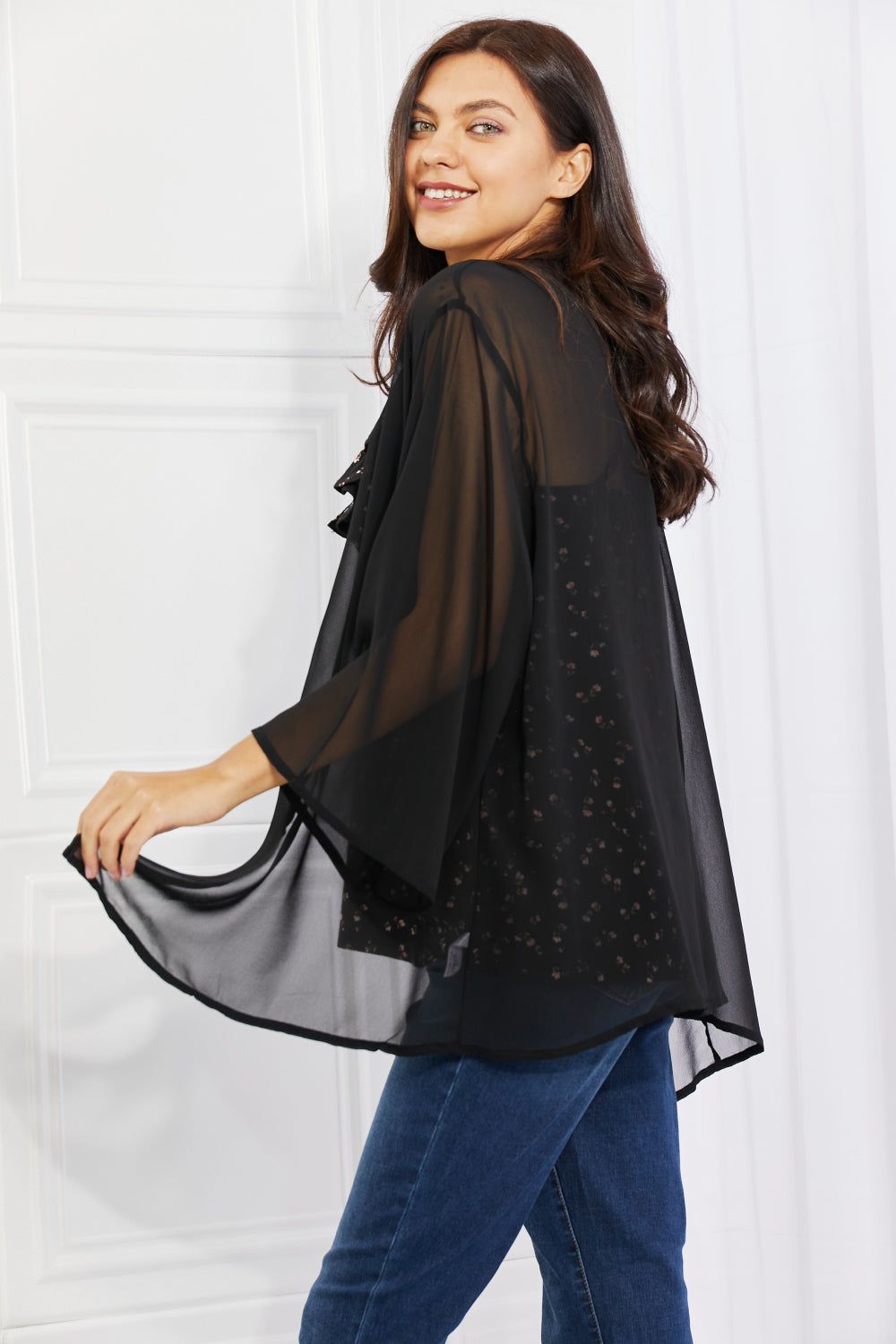 Melody Just Breathe Full Size Chiffon Kimono in Black sold by Back2Basics product image thumbnail 9