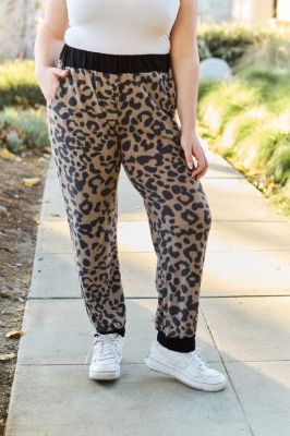 Celeste Design Full Size Leopard Contrast Sweatpants sold by Back2Basics