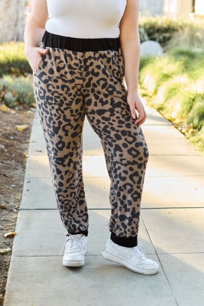 Celeste Design Full Size Leopard Contrast Sweatpants sold by Back2Basics