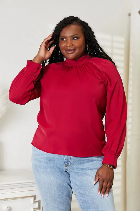 Double Take Cutout Gathered Detail Mock Neck Top sold by Back2Basics