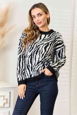 Heimsih Full Size Zebra Print Sweater sold by Back2Basics