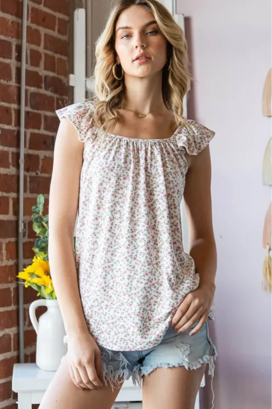 Heimish Full Size Ditsy Floral Ruffled Blouse sold by Back2Basics