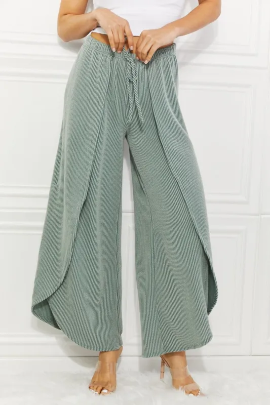 Blumin Apparel Confidently Chic Full Size Split Wide Leg Pants in Sage sold by Back2Basics