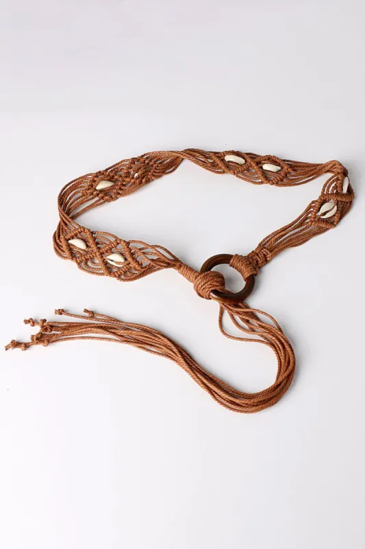 Bohemian Wood Ring Braid Belt sold by Back2Basics