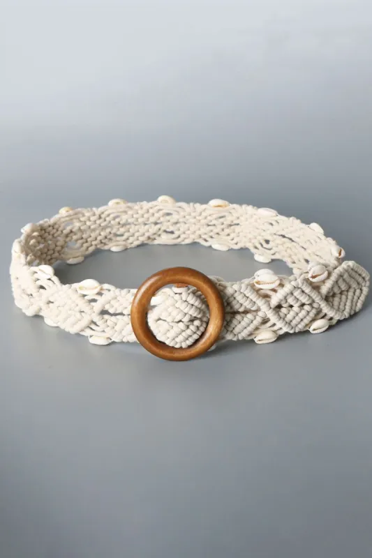 Shell Braid Belt with Wood Buckle sold by Back2Basics