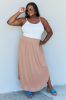 Doublju Comfort Princess Full Size High Waist Scoop Hem Maxi Skirt in Tan sold by Back2Basics