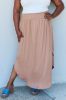 Doublju Comfort Princess Full Size High Waist Scoop Hem Maxi Skirt in Tan sold by Back2Basics