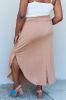 Doublju Comfort Princess Full Size High Waist Scoop Hem Maxi Skirt in Tan sold by Back2Basics