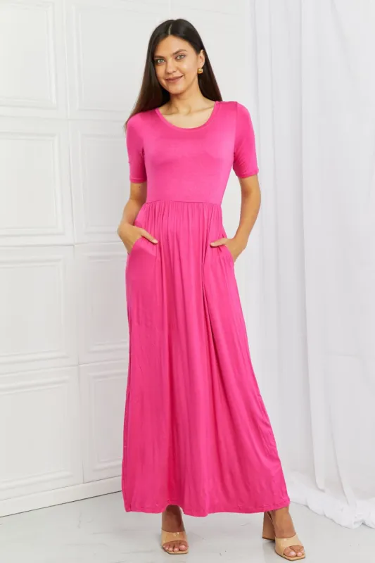 Celeste Sweetheart Full Size Short Sleeve Maxi Dress in Hot Pink sold by Back2Basics
