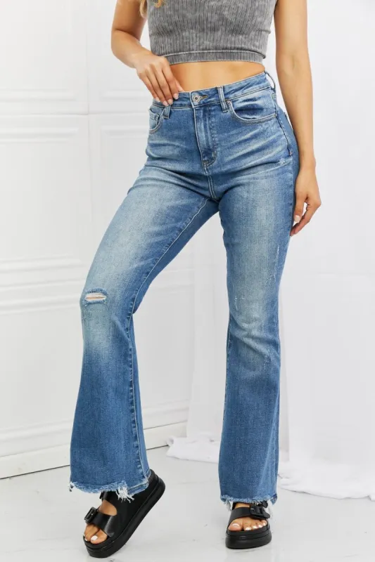 RISEN Full Size Iris High Waisted Flare Jeans sold by Back2Basics