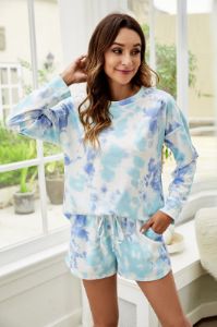 Tie-Dye Dropped Shoulder Top and Drawstring Waist Shorts Lounge Set sold by Back2Basics