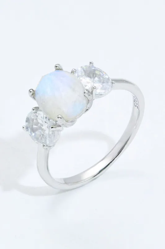 Natural Moonstone and Zircon Ring sold by Back2Basics