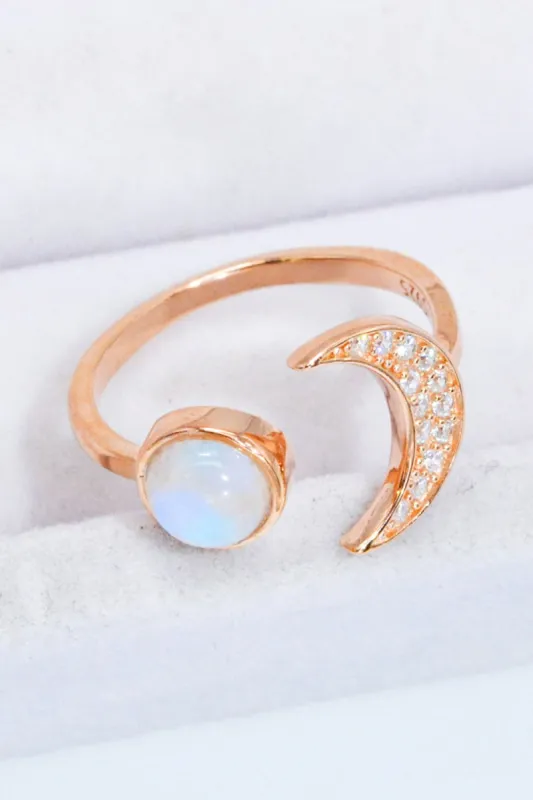 Natural Moonstone and Zircon Sun & Moon Open Ring sold by Back2Basics